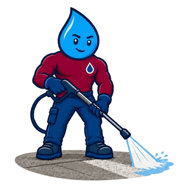 Fernandina Power Washing cold-water mascot in a red company shirt